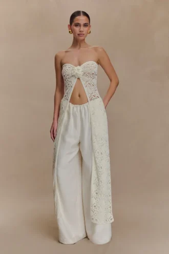 A-lijn strapless gehaakte top – ivoor