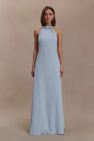 Abeda katoenen maxi-jurk met metalen details – lichtblauw