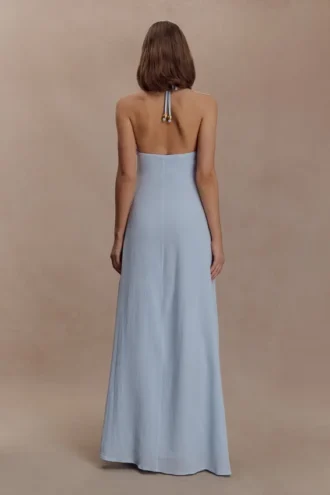Abeda katoenen maxi-jurk met metalen details – lichtblauw