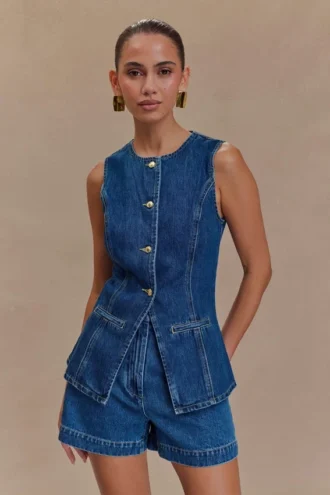 Abel Denim overhemdtop – Donkerblauw