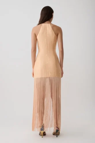 Abigail maxi-jurk met V-hals en franjes – Oranje