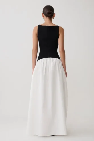 Acacia contrasterende mouwloze maxi-jurk – Zwart/Wit