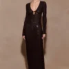 Acadia Diamante maxi-jurk met lange mouwen – Zwart Acadia Diamante maxi-jurk met lange mouwen – Zwart