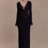 Acadia Diamante maxi-jurk met lange mouwen – Zwart Acadia Diamante maxi-jurk met lange mouwen – Zwart