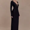 Acadia Diamante maxi-jurk met lange mouwen – Zwart Acadia Diamante maxi-jurk met lange mouwen – Zwart