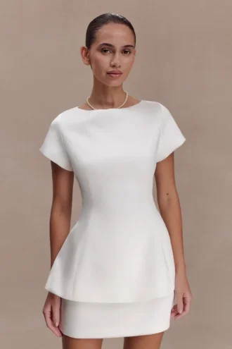 Adeline satijnen top met korte mouwen – Wit