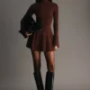 Adena Pointelle gebreide mini-jurk – Chocolade Adena Pointelle gebreide mini-jurk – Chocolade