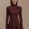 Adena Pointelle gebreide mini-jurk – Chocolade Adena Pointelle gebreide mini-jurk – Chocolade