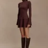 Adena Pointelle gebreide mini-jurk – Chocolade Adena Pointelle gebreide mini-jurk – Chocolade
