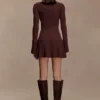 Adena Pointelle gebreide mini-jurk – Chocolade Adena Pointelle gebreide mini-jurk – Chocolade