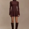Adena Pointelle gebreide mini-jurk – Chocolade Adena Pointelle gebreide mini-jurk – Chocolade