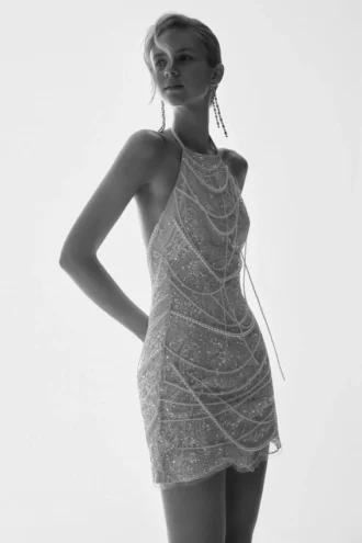 Adora Pearl halter mini-jurk – Wit
