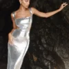 Adoria maxi-jurk met pailletten en uitsnijdingen – Zilver Adoria maxi-jurk met pailletten en uitsnijdingen – Zilver
