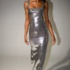 Adoria maxi-jurk met pailletten en uitsnijdingen – Zilver Adoria maxi-jurk met pailletten en uitsnijdingen – Zilver
