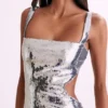 Adoria maxi-jurk met pailletten en uitsnijdingen – Zilver Adoria maxi-jurk met pailletten en uitsnijdingen – Zilver
