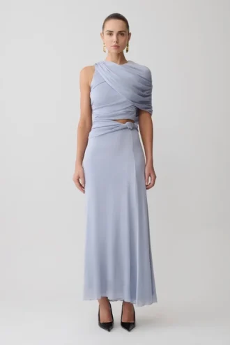 Adrienne Lurex Maxi-rok met knoop – Pastelblauw