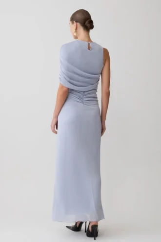 Adrienne Lurex Maxi-rok met knoop – Pastelblauw
