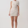 Adrienne mini-jurk met mesh en één schouder – stippen Adrienne mini-jurk met mesh en één schouder – stippen