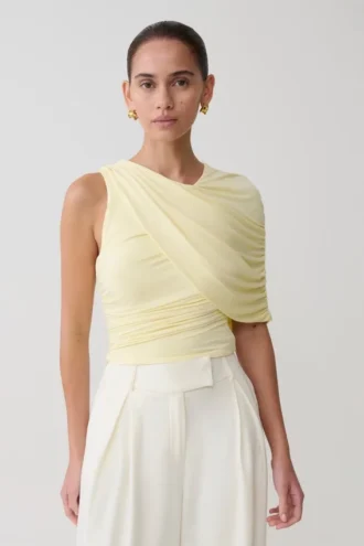 Adrienne slinky top met één schouder – Lemon