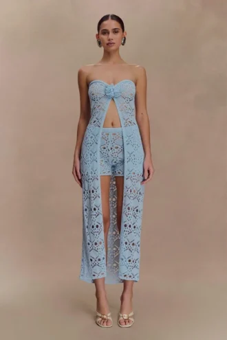 Aeline strapless top van gehaakt breiwerk – Hemelsblauw