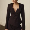 Agatha blazer met vierkante hals – Pruim met krijtstreep Agatha blazer met vierkante hals – Pruim met krijtstreep