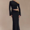 Ainsley asymmetrische maxi-rok met bloemendetails – Zwart Ainsley asymmetrische maxi-rok met bloemendetails – Zwart