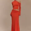 Ainsley asymmetrische top met lange mouwen en bloemenversiering – gebrand oranje Ainsley asymmetrische top met lange mouwen en bloemenversiering – gebrand oranje