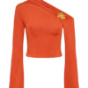 Ainsley asymmetrische top met lange mouwen en bloemenversiering – gebrand oranje Ainsley asymmetrische top met lange mouwen en bloemenversiering – gebrand oranje