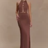 Albion Slinky maxi-jurk met kralen – Chocolade