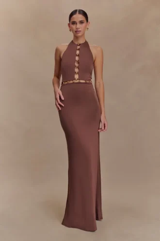 Albion Slinky maxi-jurk met kralen – Chocolade