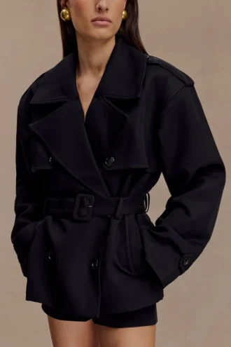 Alden kort trenchcoat – Zwart