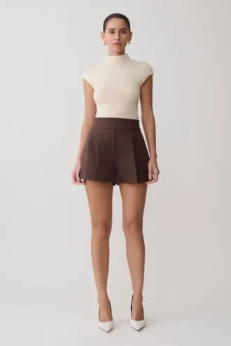Alden Shorts met hoge taille – Chocoladebruin