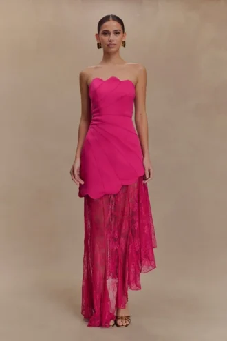 Aleena maxi-jurk van satijn en kant – Dragonfruit