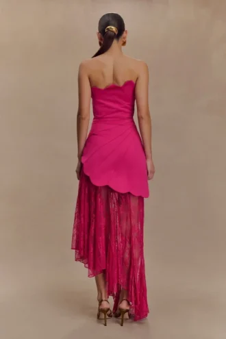 Aleena maxi-jurk van satijn en kant – Dragonfruit