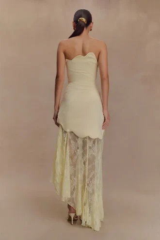 Aleena satijnen en kanten maxi-jurk – Lemon
