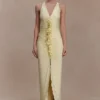 Alessandra slinky maxi-jurk met ruches – Citroengeel Alessandra slinky maxi-jurk met ruches – Citroengeel