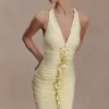 Alessandra slinky maxi-jurk met ruches – Citroengeel Alessandra slinky maxi-jurk met ruches – Citroengeel