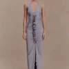 Alessandra slinky maxi-jurk met ruches – grijs Alessandra slinky maxi-jurk met ruches – grijs