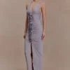 Alessandra slinky maxi-jurk met ruches – grijs Alessandra slinky maxi-jurk met ruches – grijs