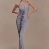 Alessandra slinky maxi-jurk met ruches – grijs Alessandra slinky maxi-jurk met ruches – grijs