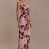 Alessandra Slinky maxi-jurk met ruches – Roze wazige bloemenprint Alessandra Slinky maxi-jurk met ruches – Roze wazige bloemenprint