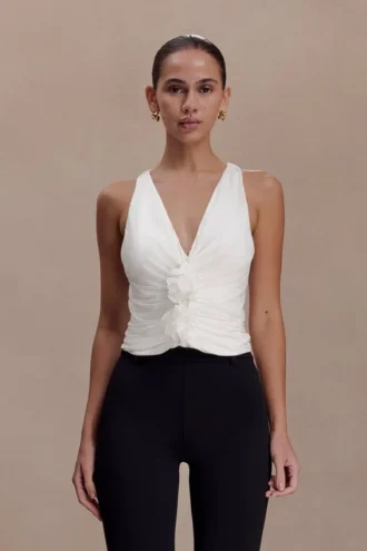 Alessandra Slinky Ruffle Top – Ivoor