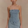 Alessia geborduurd Denim-corset – licht vintage Alessia geborduurd Denim-corset – licht vintage