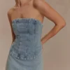 Alessia geborduurd Denim-corset – licht vintage Alessia geborduurd Denim-corset – licht vintage