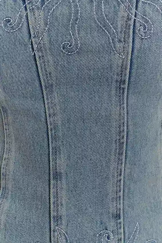 Alessia geborduurd Denim-corset – licht vintage Alessia geborduurd Denim-corset – licht vintage