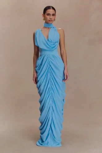 Alex Chiffon Maxi-jurk – Blauw