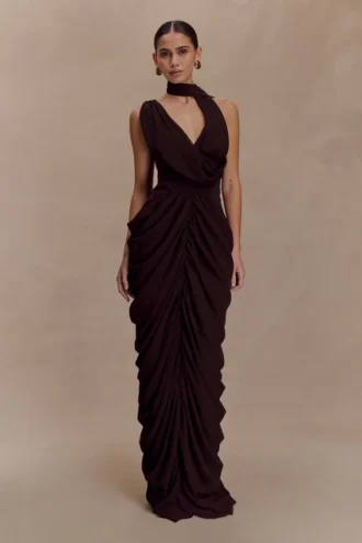 Alex chiffon maxi-jurk – Cacaobruin