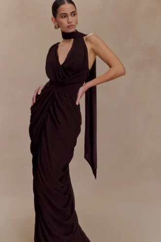 Alex chiffon maxi-jurk – Cacaobruin