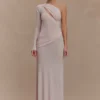 Alexius gebreide maxi-jurk met één schouder – oudroze Alexius gebreide maxi-jurk met één schouder – oudroze
