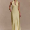 Alice satijnen halter maxi-jurk – Lemon Alice satijnen halter maxi-jurk – Lemon